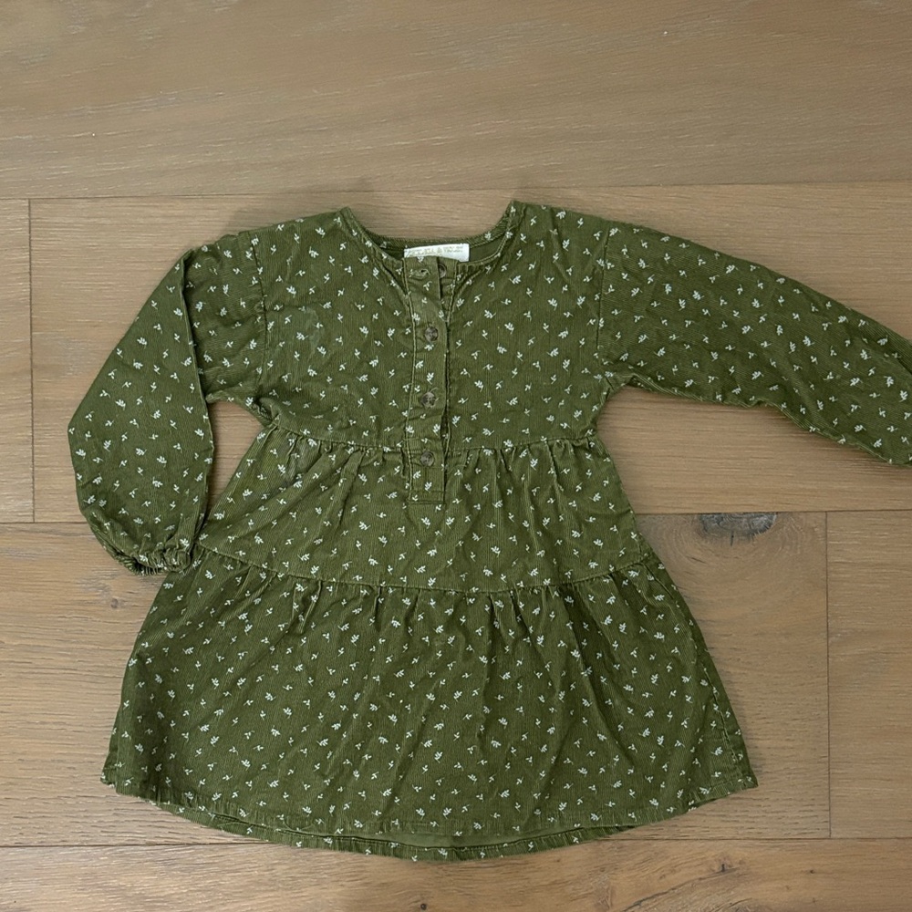 Chelsea and Violet Green Floral Corduroy Girls Dress